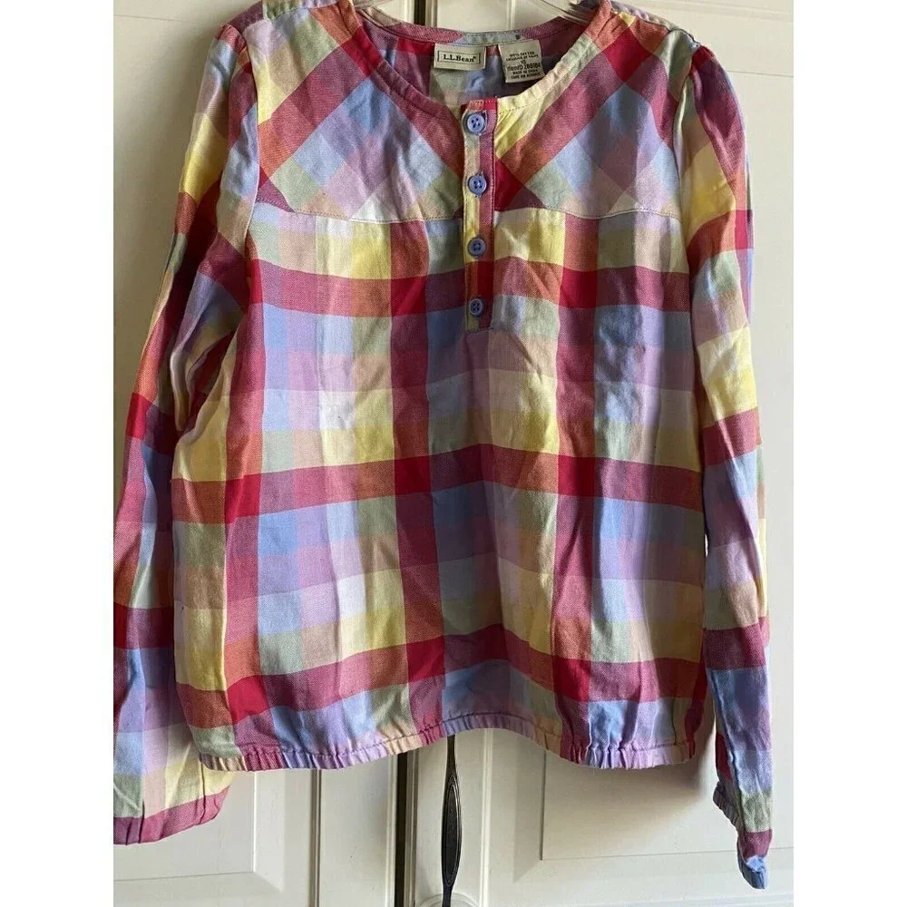 LL Bean Girl’s Top Size 10 Colorful Lightweight Cotton Blouse